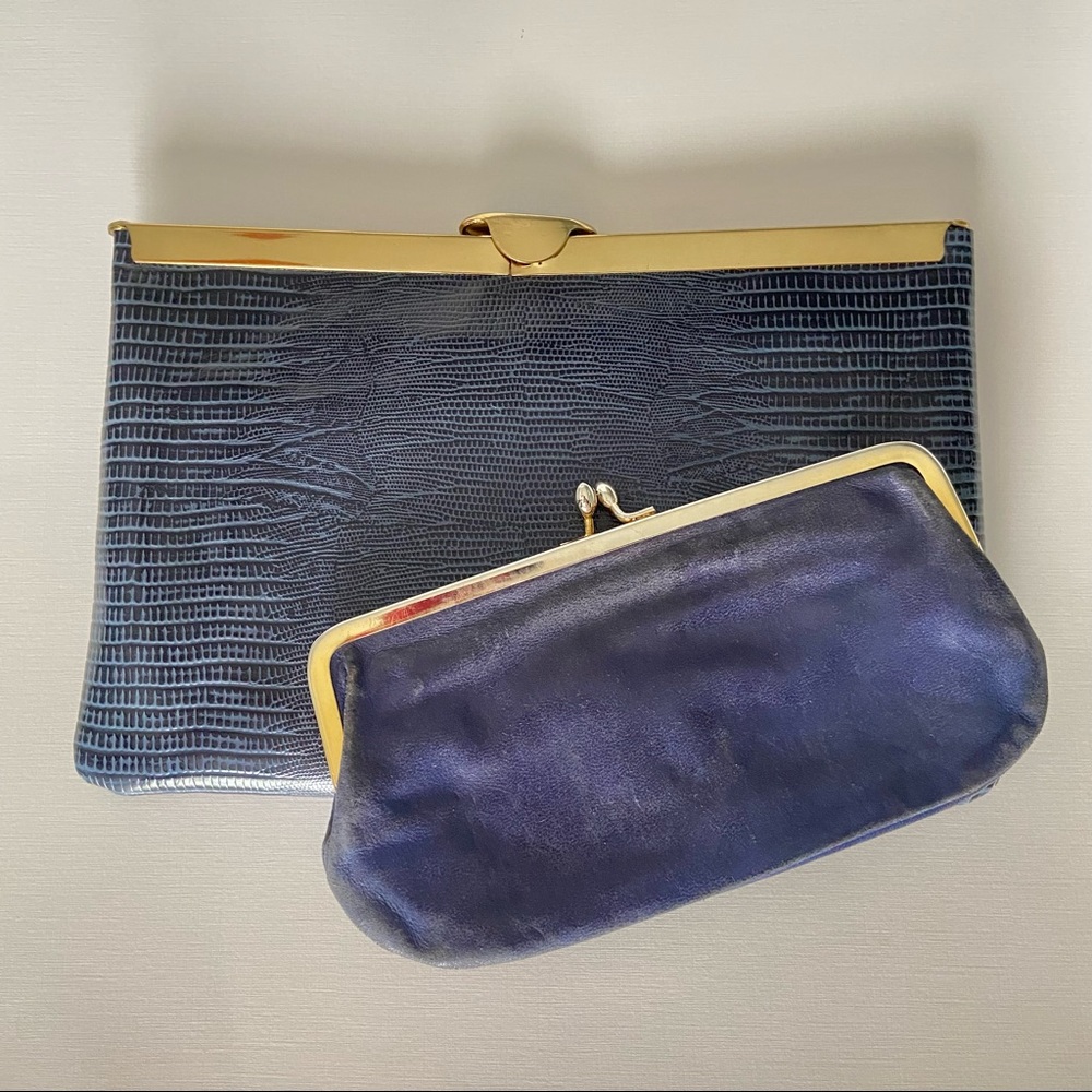 Leather blue mini purse and matching change purse/wallet